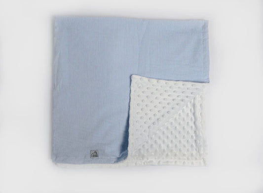 Light Blue Seersucker Minky Dot Blanket