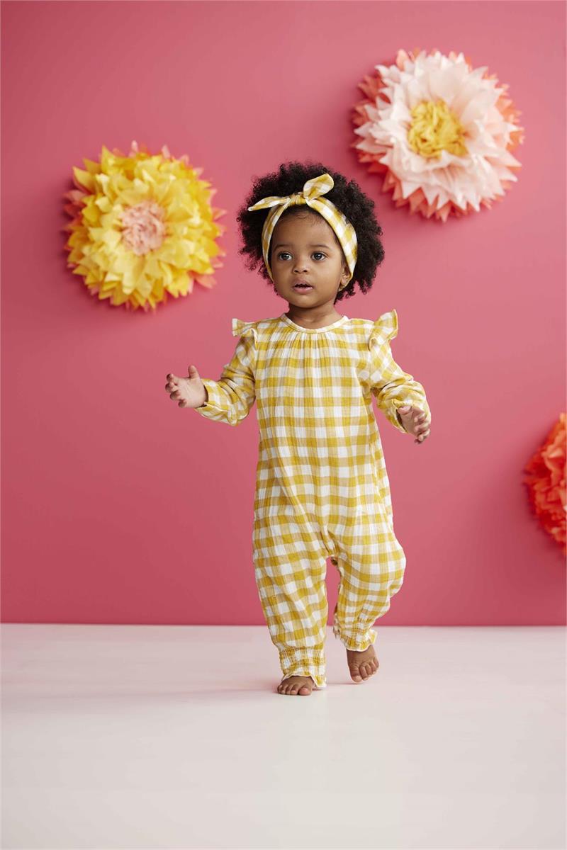 Mustard Gingham Bodysuit And Headband Set