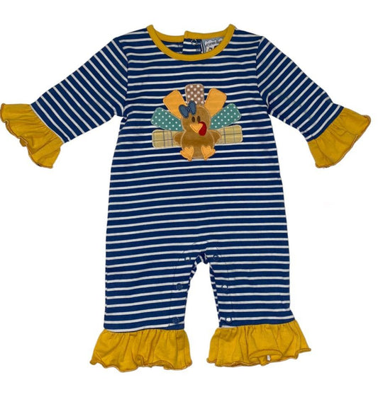 Turkey Appliqué Ruffled Romper