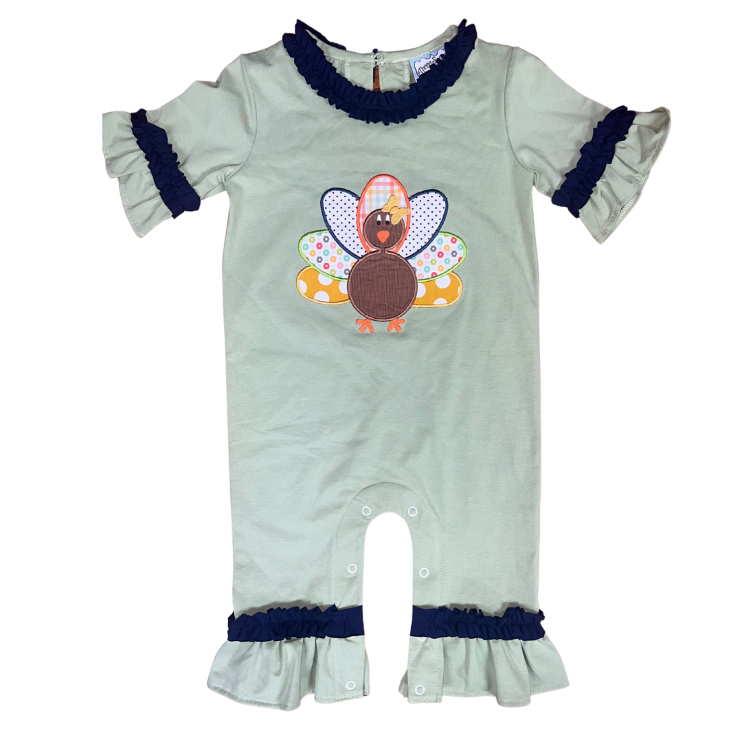 Sage Ruffled Appliquéd Turkey Romper