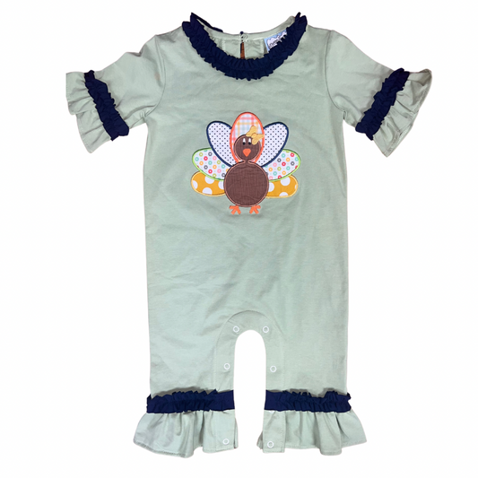 Sage Ruffled Appliquéd Turkey Romper