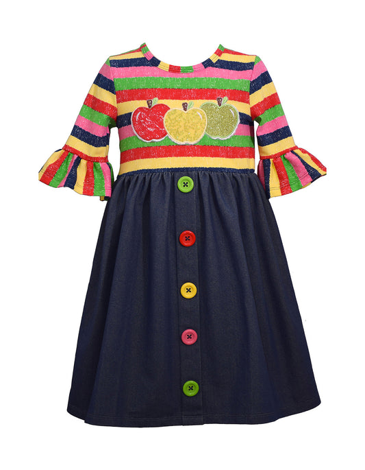 Striped Apple Button Front Dress
