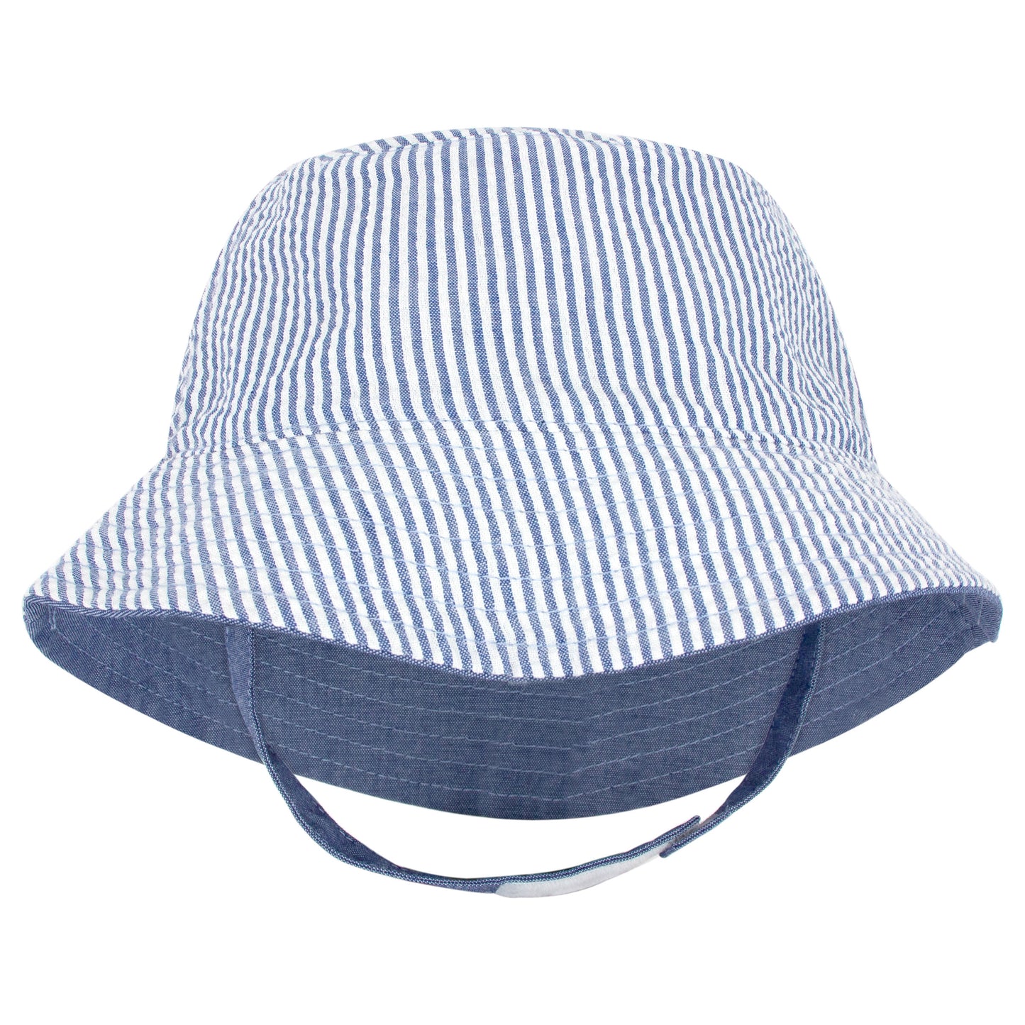 Boys Reversible Denim Blue Seersucker Sun Hat