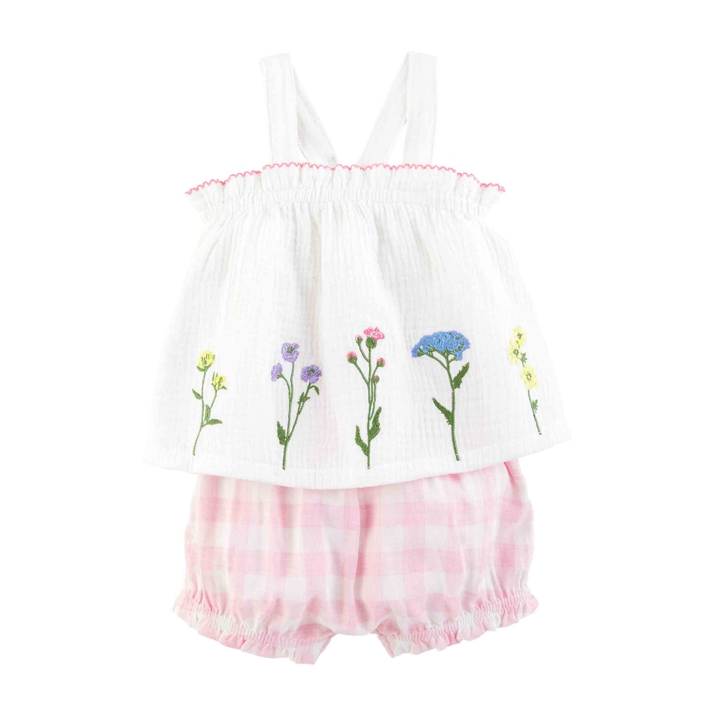 Flower Embroidered Baby Pinafore Set