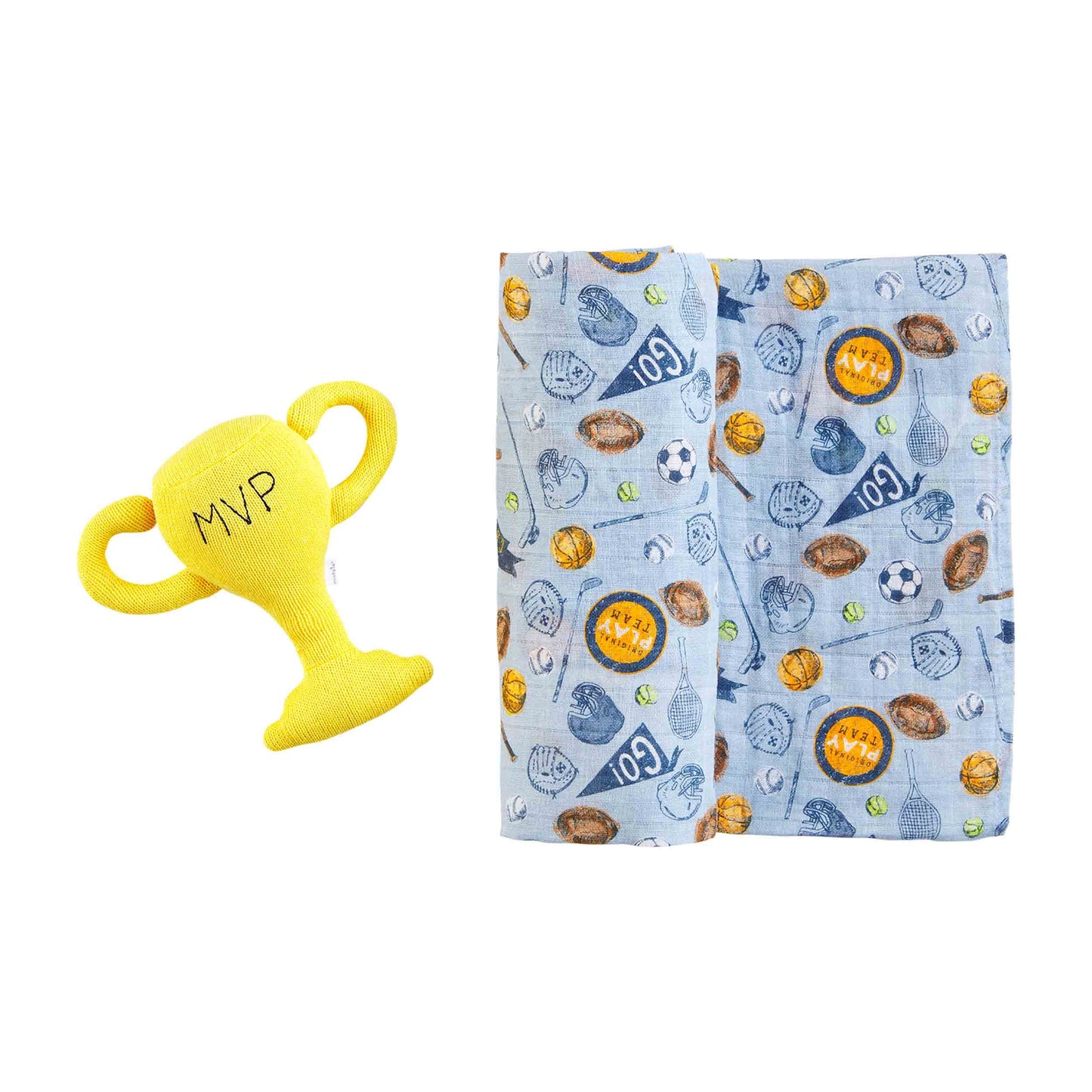 Sports Swaddle And Rattle Set