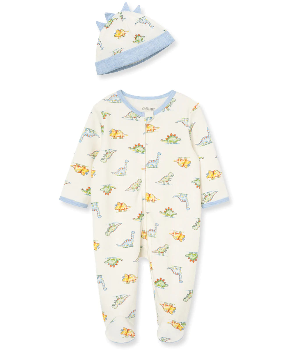Dino Zip Footed One-Piece & Hat