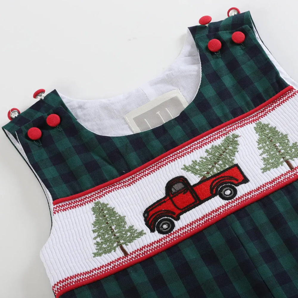 Blue and Green Christmas Truck Smocked JonJon