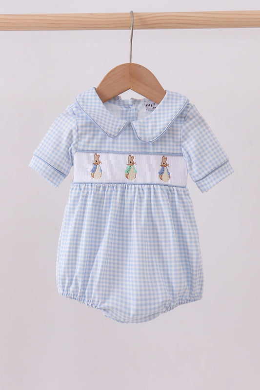 Blue Gingham Smocked Peter Rabbit Bubble