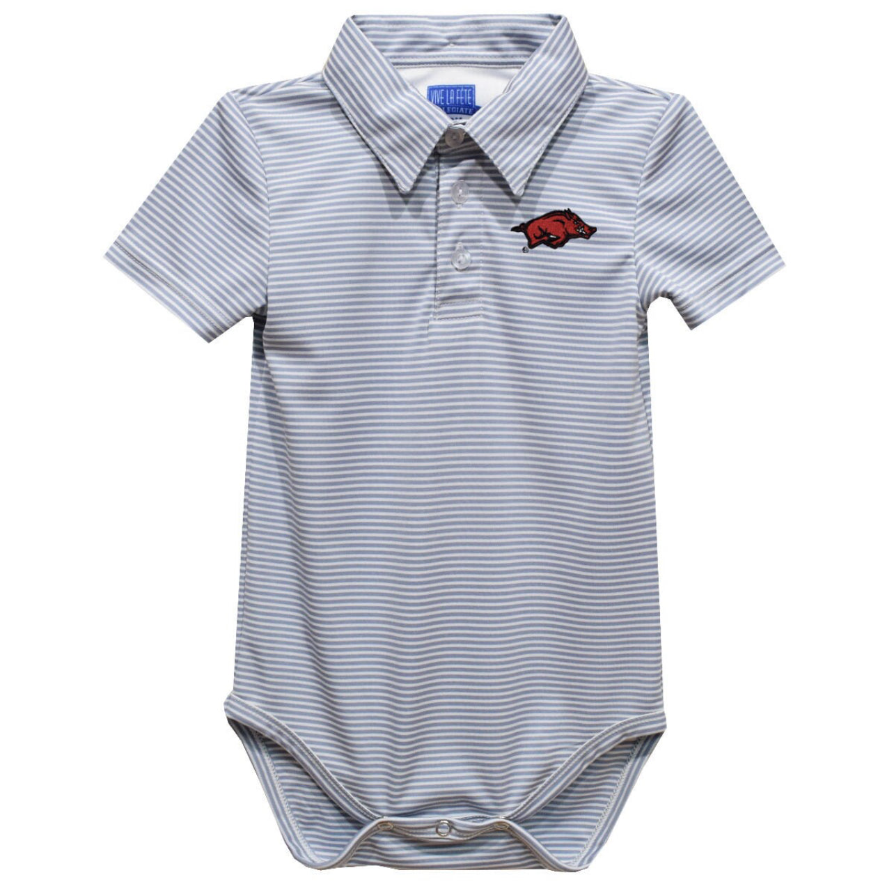 Arkansas Razorbacks Embroidered Gray Stripe Polo Onesie