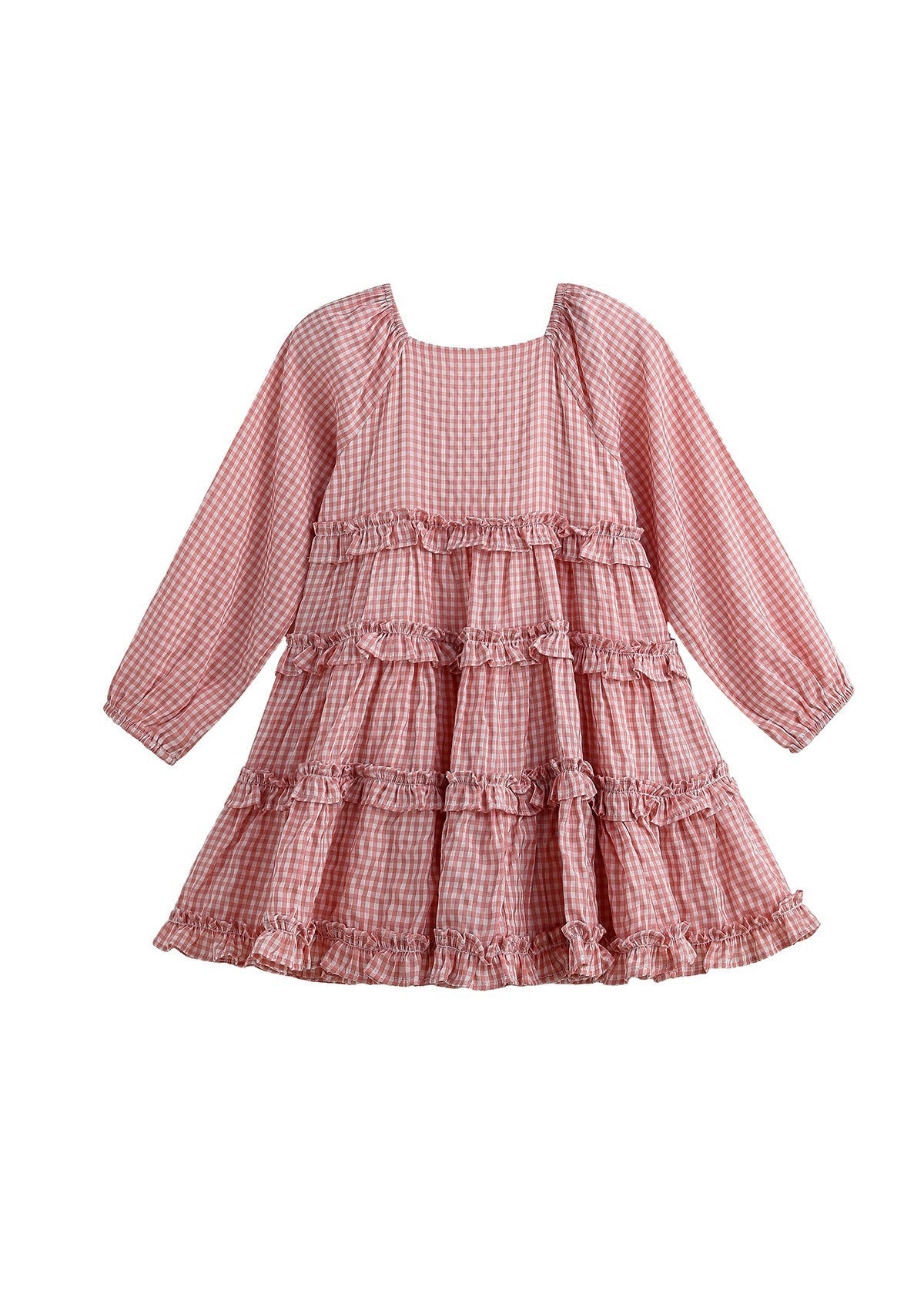 Rosie Posie LS Gingham Tiered Ruffle Dress