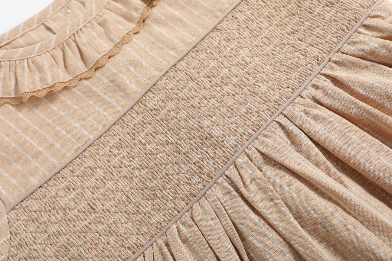 Light Brown Smocked Ruffle Dress
