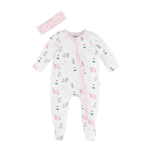 Pink Golf Baby Sleeper And Headband Set