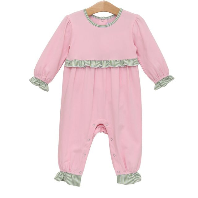 Sassy Romper- Green Stripe/Lt Pink
