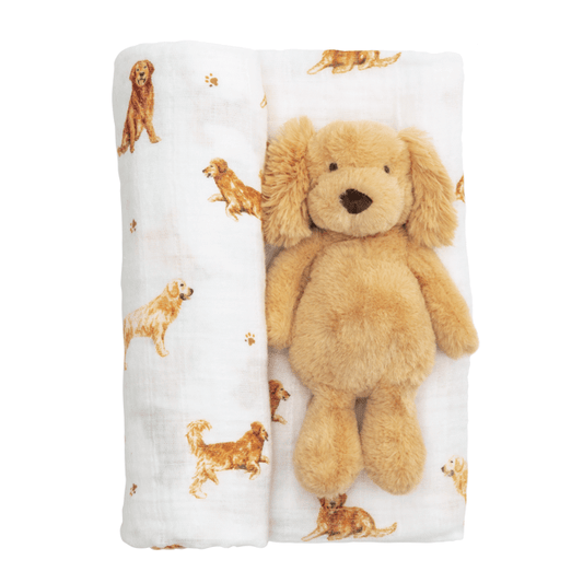 Retriever Swaddle & Rattle Set
