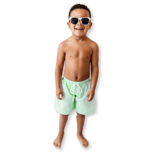 Lime Green Seersucker Swim Trunks