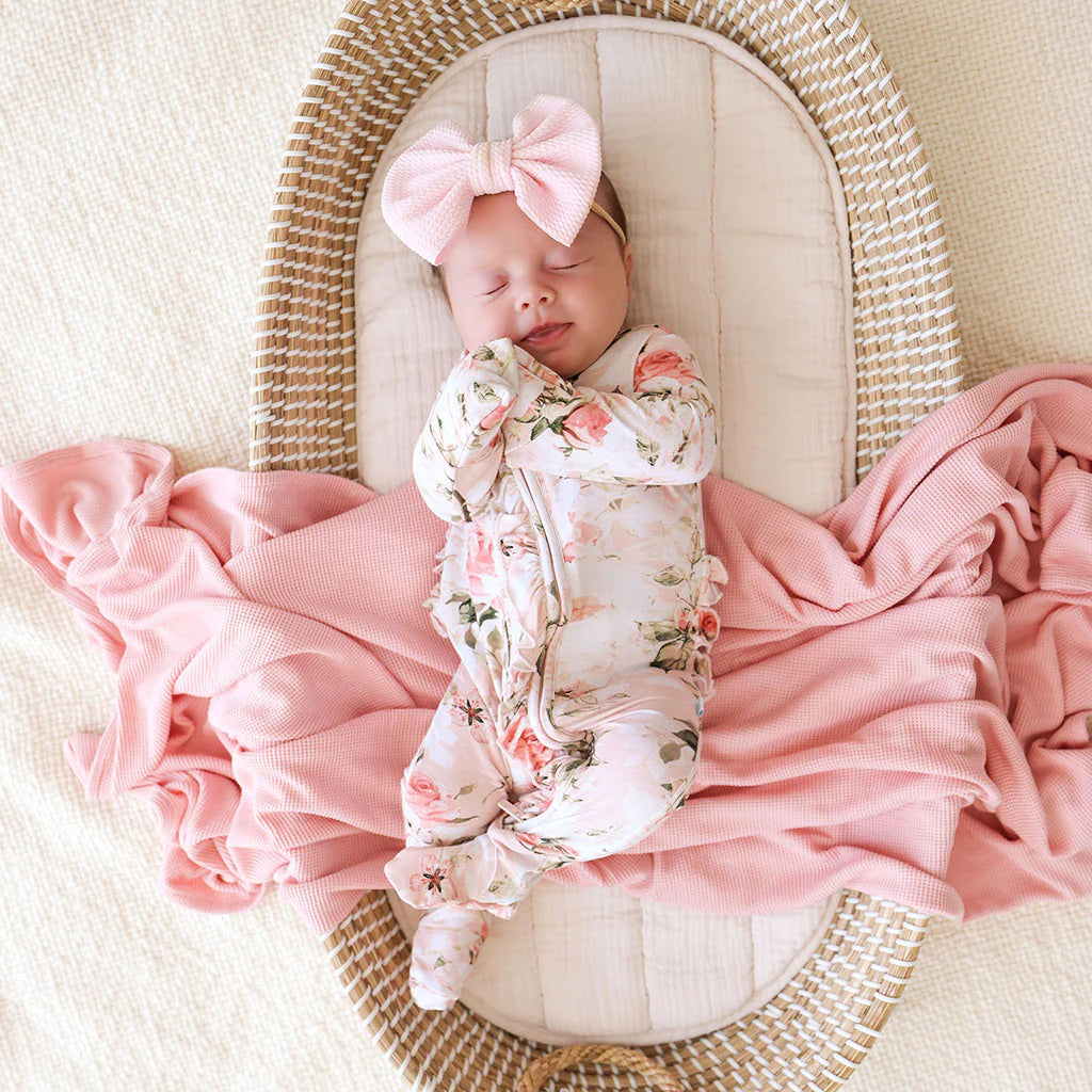 Vintage Pink Rose Ruffled Footie