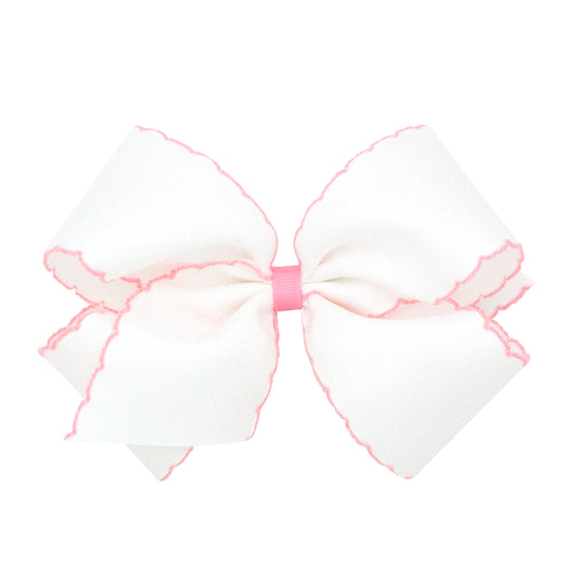 White w/ LT Pink Moonstitch Bow