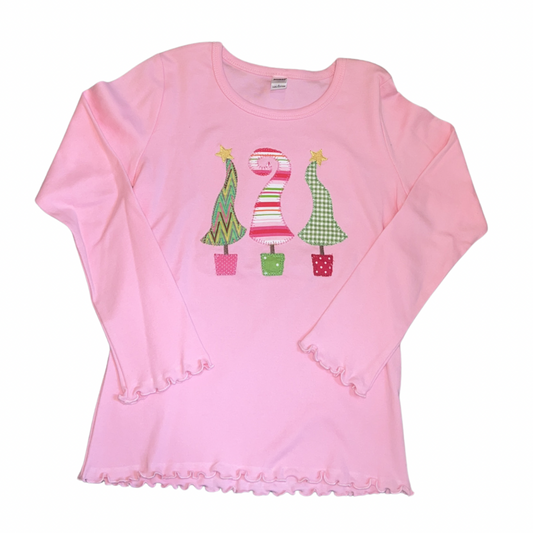 Pink Christmas Tree Appliqué LS