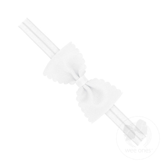 Extra Small Scalloped Edge Grosgrain Hair Bow on Matching Elastic Band