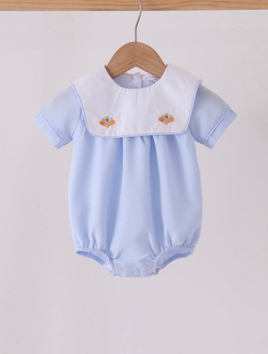 Blue Turkey Embroidered Plaid Bubble