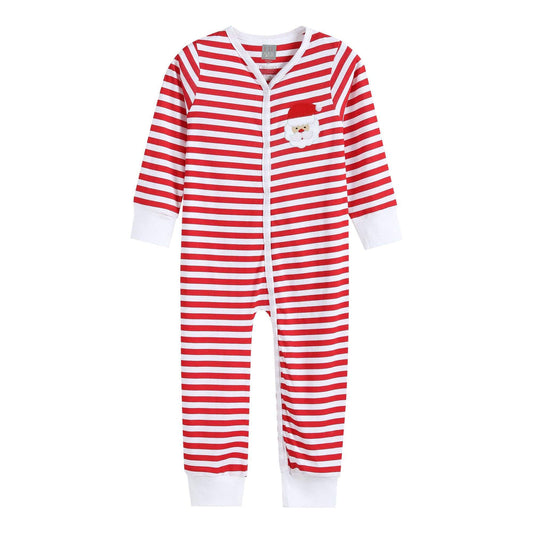 Santa Red and White Stripe Girls Ruffle Flap Pajamas