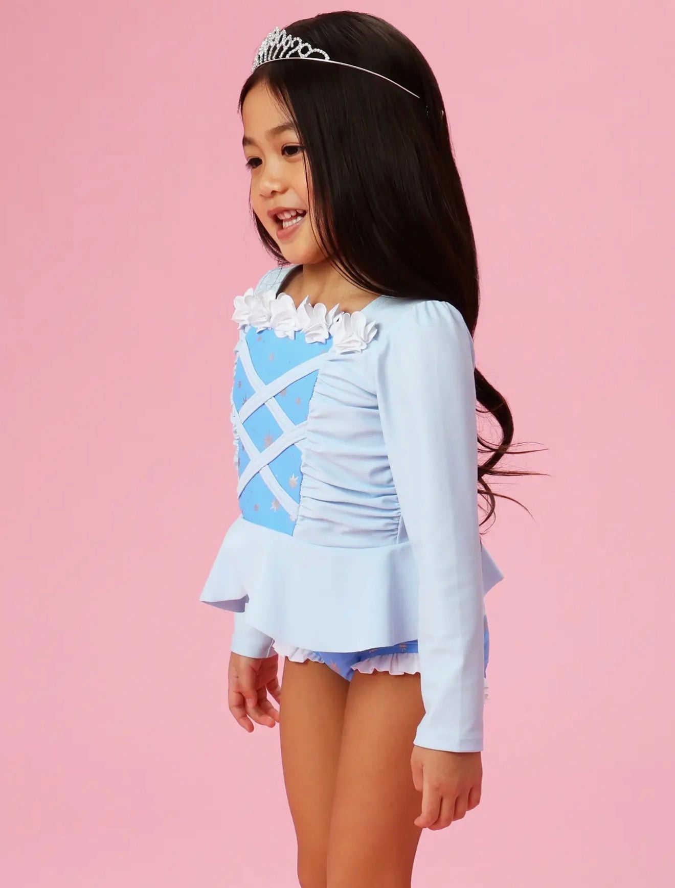 Crystal Blue Princess LS Rash Guard 2-Piece Swimsuit