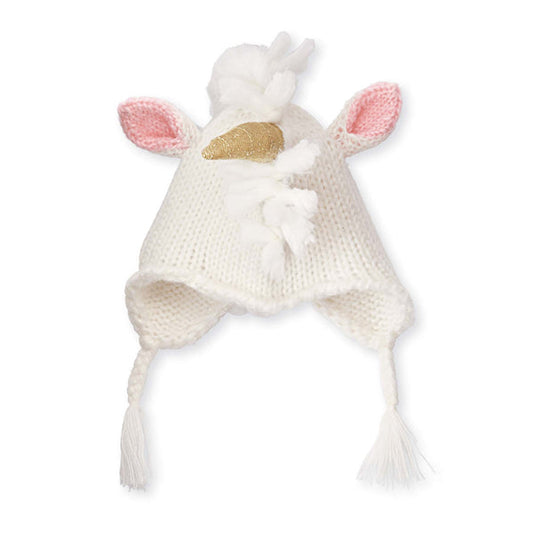 Ivory Unicorn Knitted Beanie