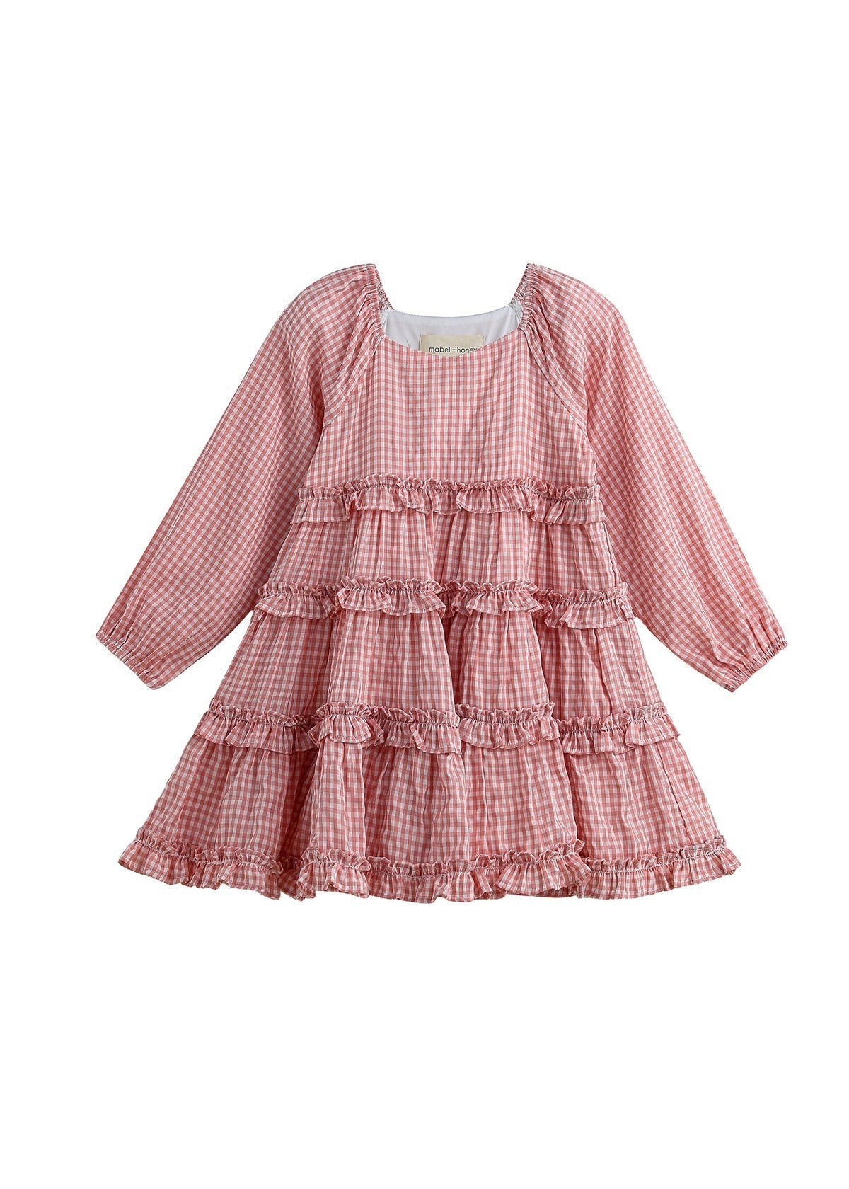 Rosie Posie LS Gingham Tiered Ruffle Dress