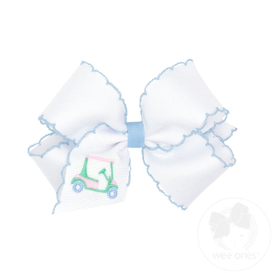 Grosgrain Bow with Moonstitch Edge and Golf Cart Embroidery