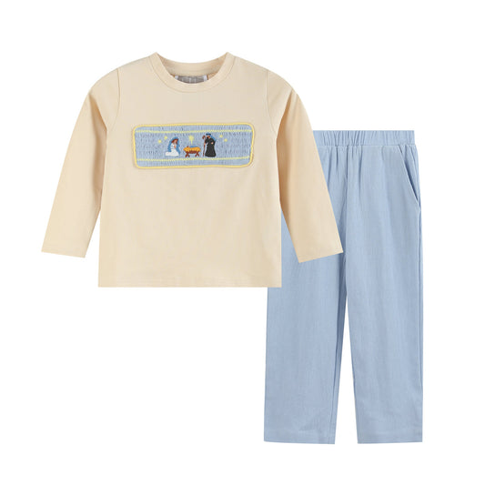 Light Brown Nativity Smocked Set