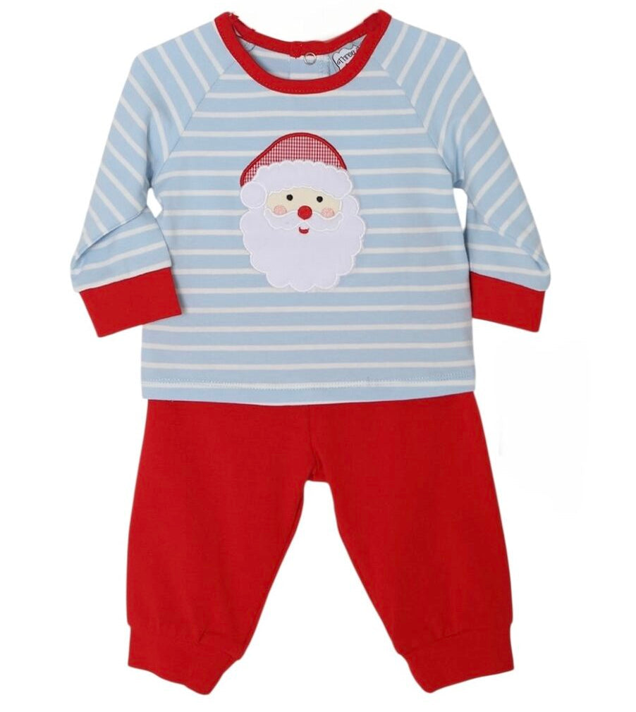 Blue Stripe Santa Appliqué Jogger Set