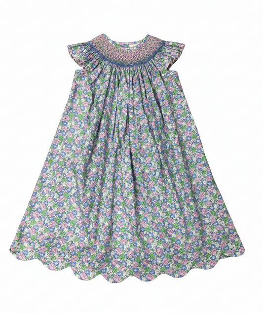 Brilliant Blooms Pearl Smocked Bishop Dress