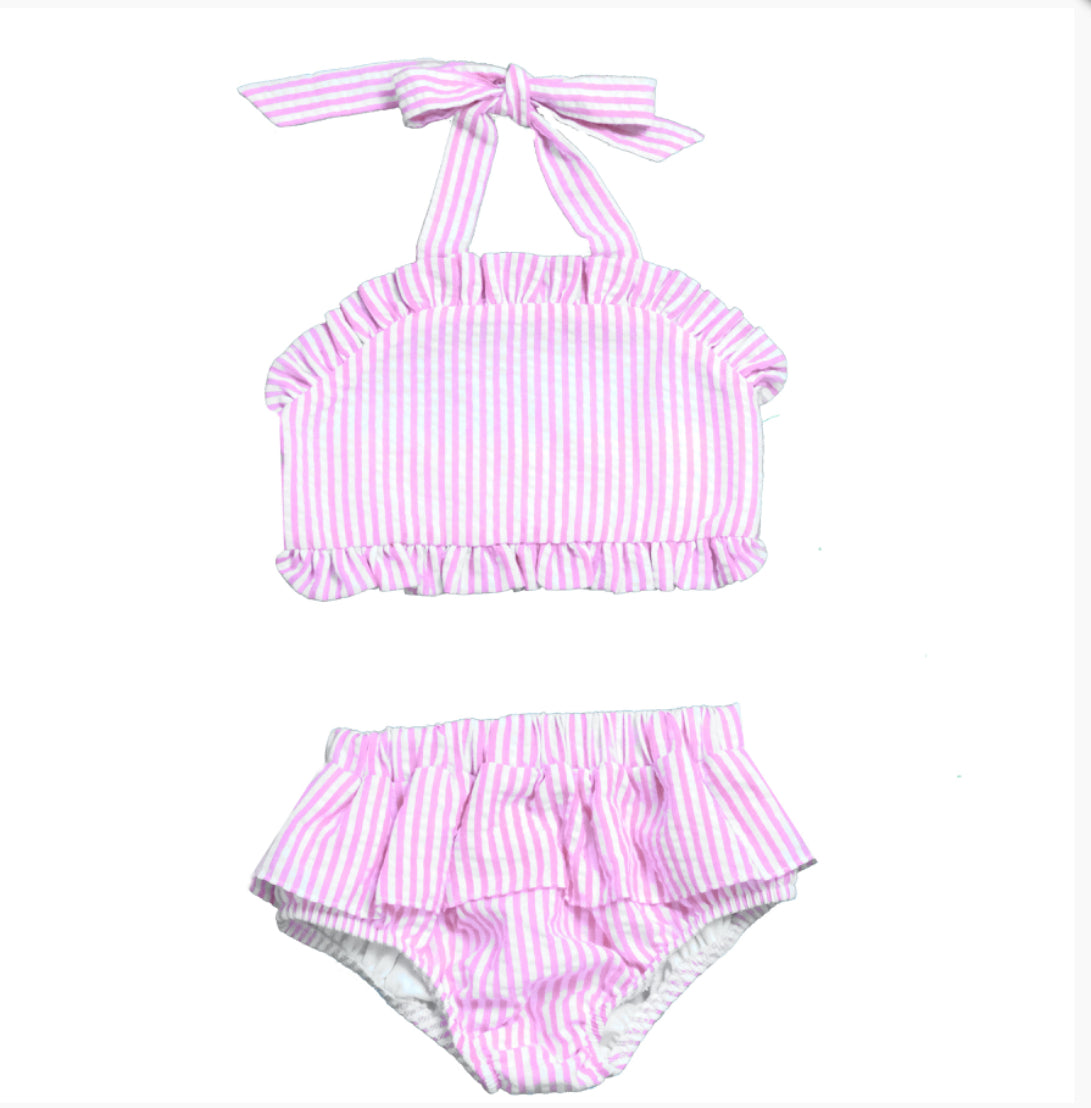 Pink Seersucker 2pc Swim Suit