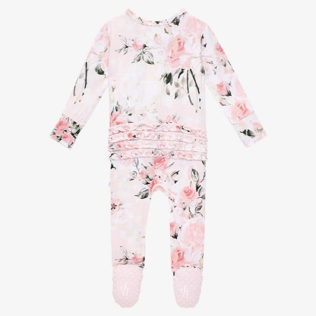 Vintage Pink Rose Ruffled Footie