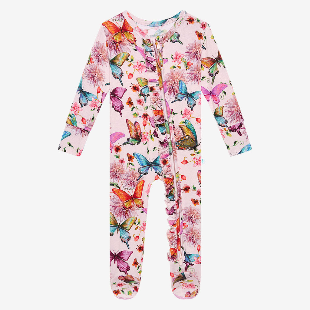 Watercolor Butterfly Ruffled Footie