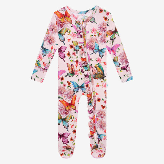 Watercolor Butterfly Ruffled Footie