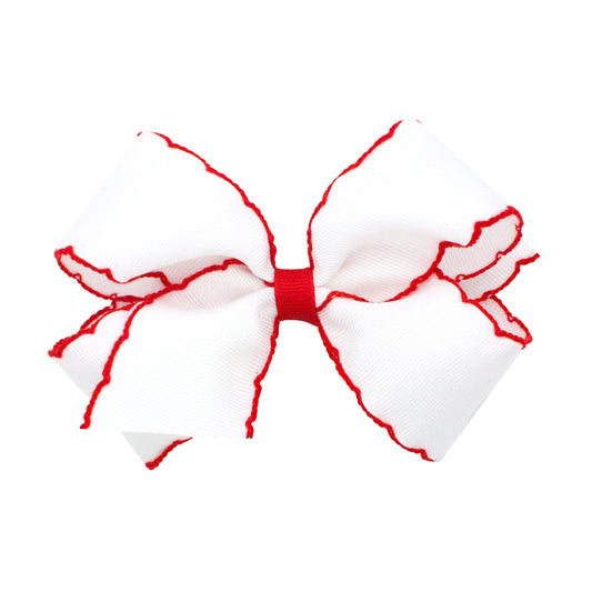 White w/ Red Grosgrain Bow with Contrasting Moonstitch Edge and Wrap
