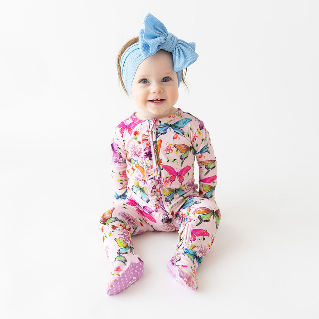 Watercolor Butterfly Ruffled Footie