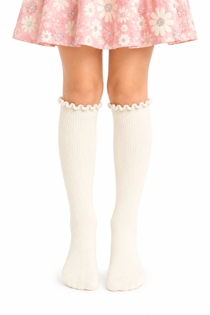 Seamless Smooth Toe Ripple Edge Knee High Socks