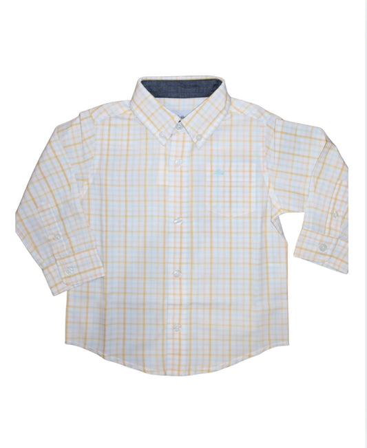 Button Up Dress Shirt- Peach/Yellow