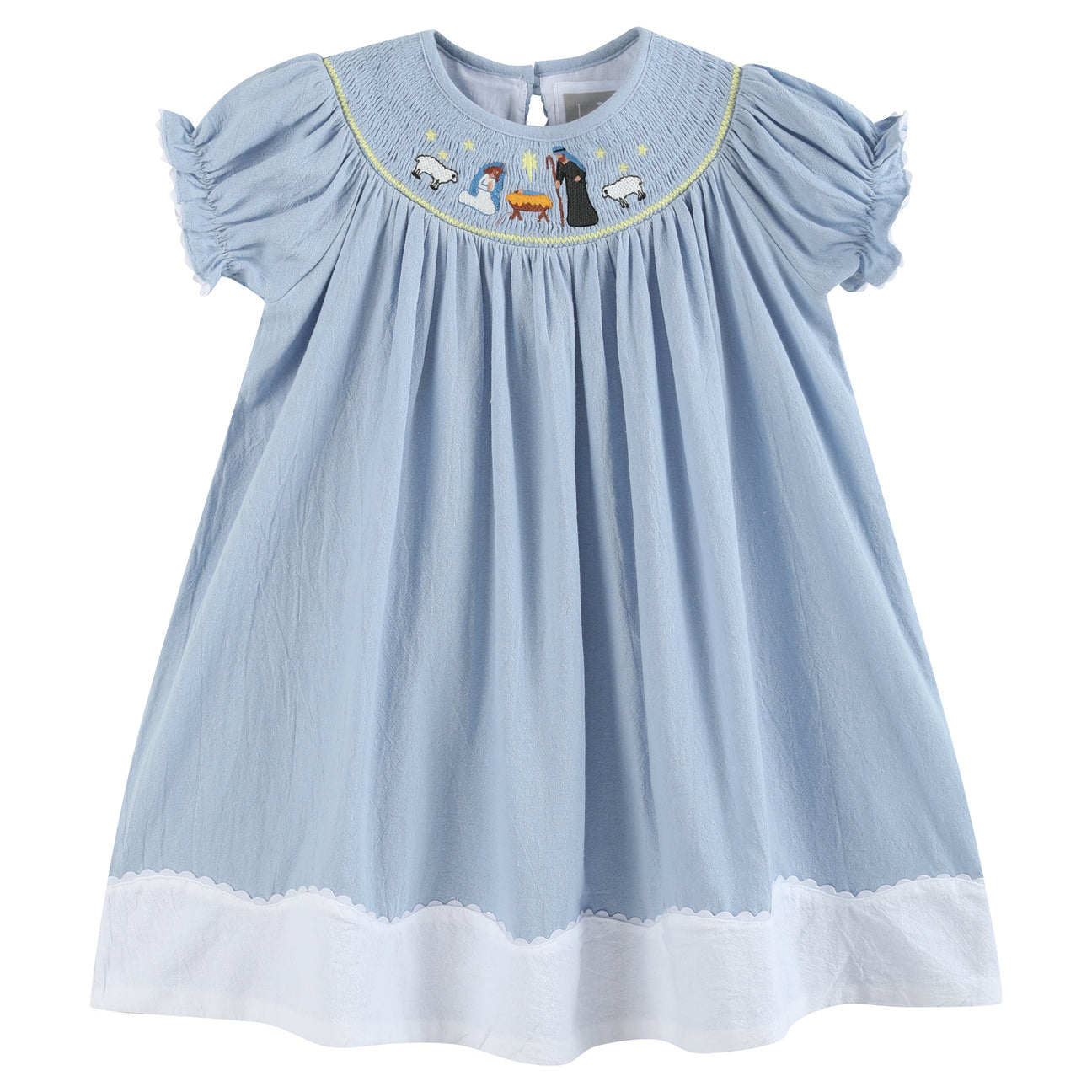 Light Blue Nativity Smocked Bishop Dress