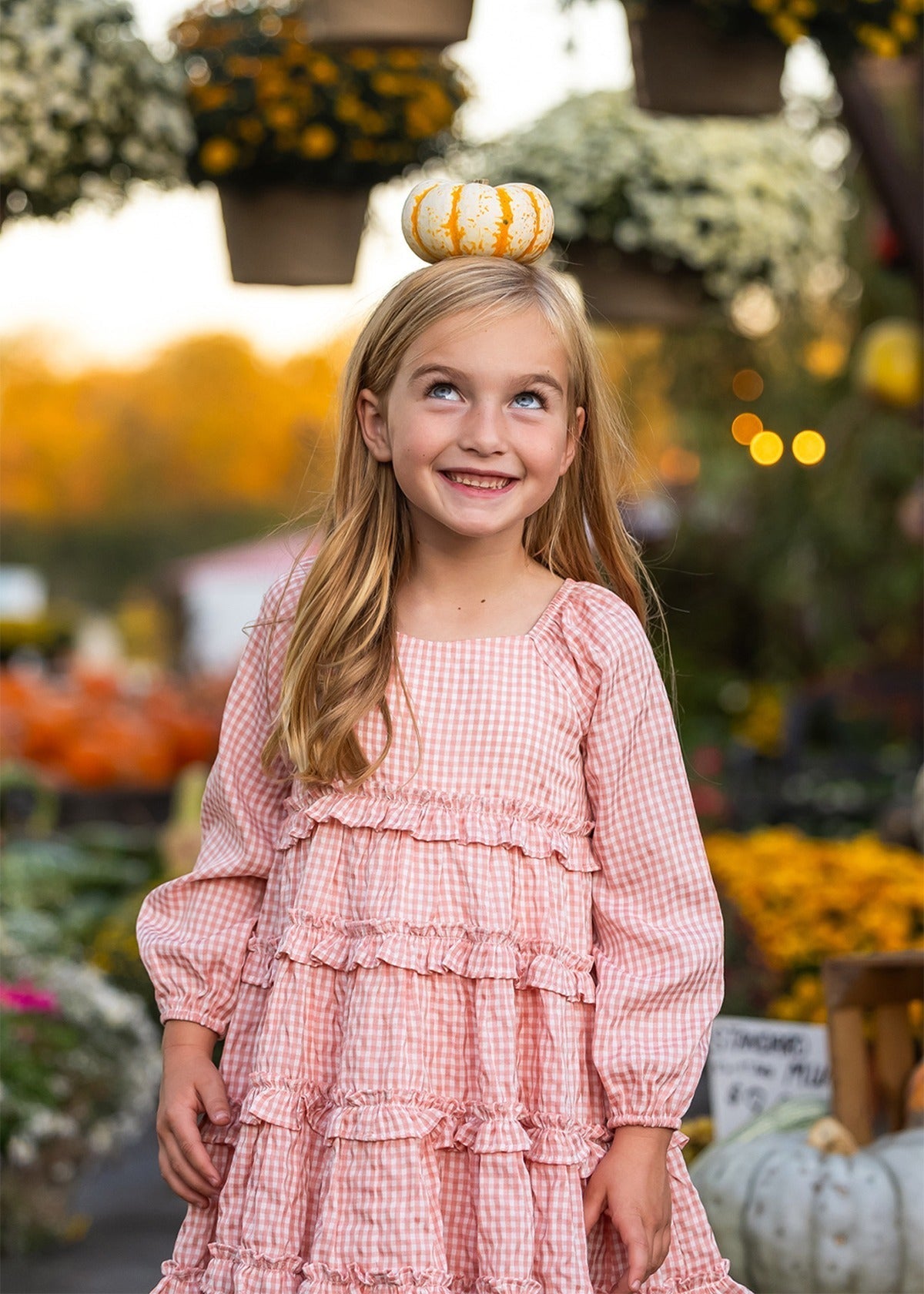 Rosie Posie LS Gingham Tiered Ruffle Dress
