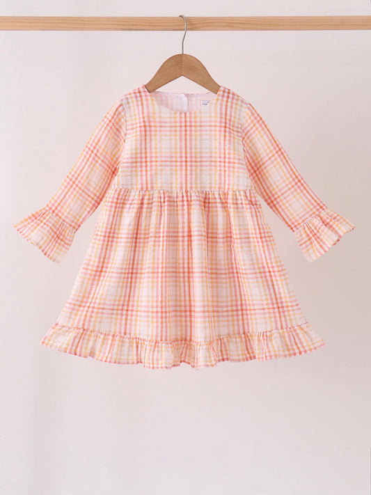 Peach Harvest Plaid Dress