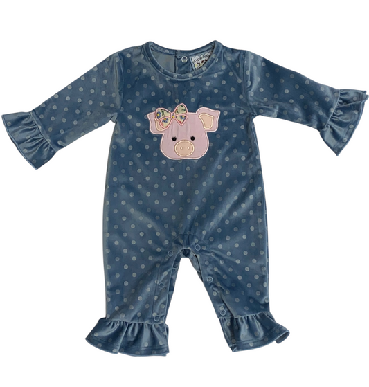 Pig Minky Appliqué Ruffle Romper