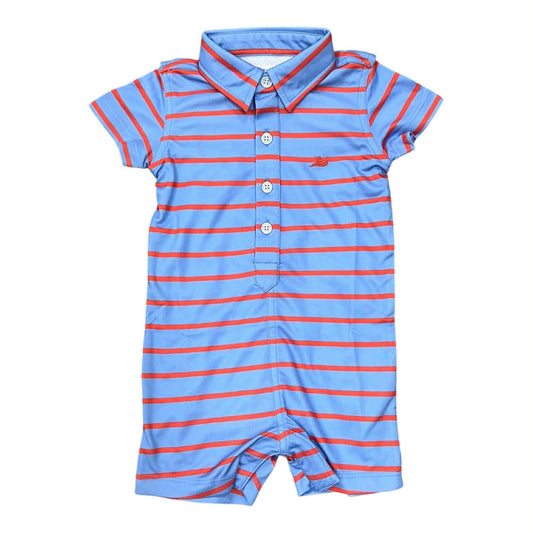 Performance Polo Romper- Serenity/Cam Stripe