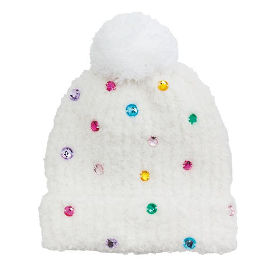 Rainbow Dots Rhinestone Beanie Hat