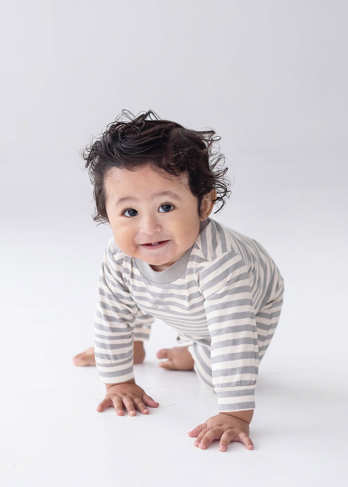 Ethan LS Striped Ribbed Romper