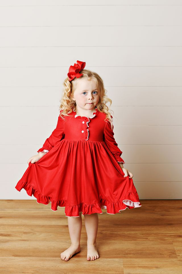Ruby Red Twirl Ruffle Dress
