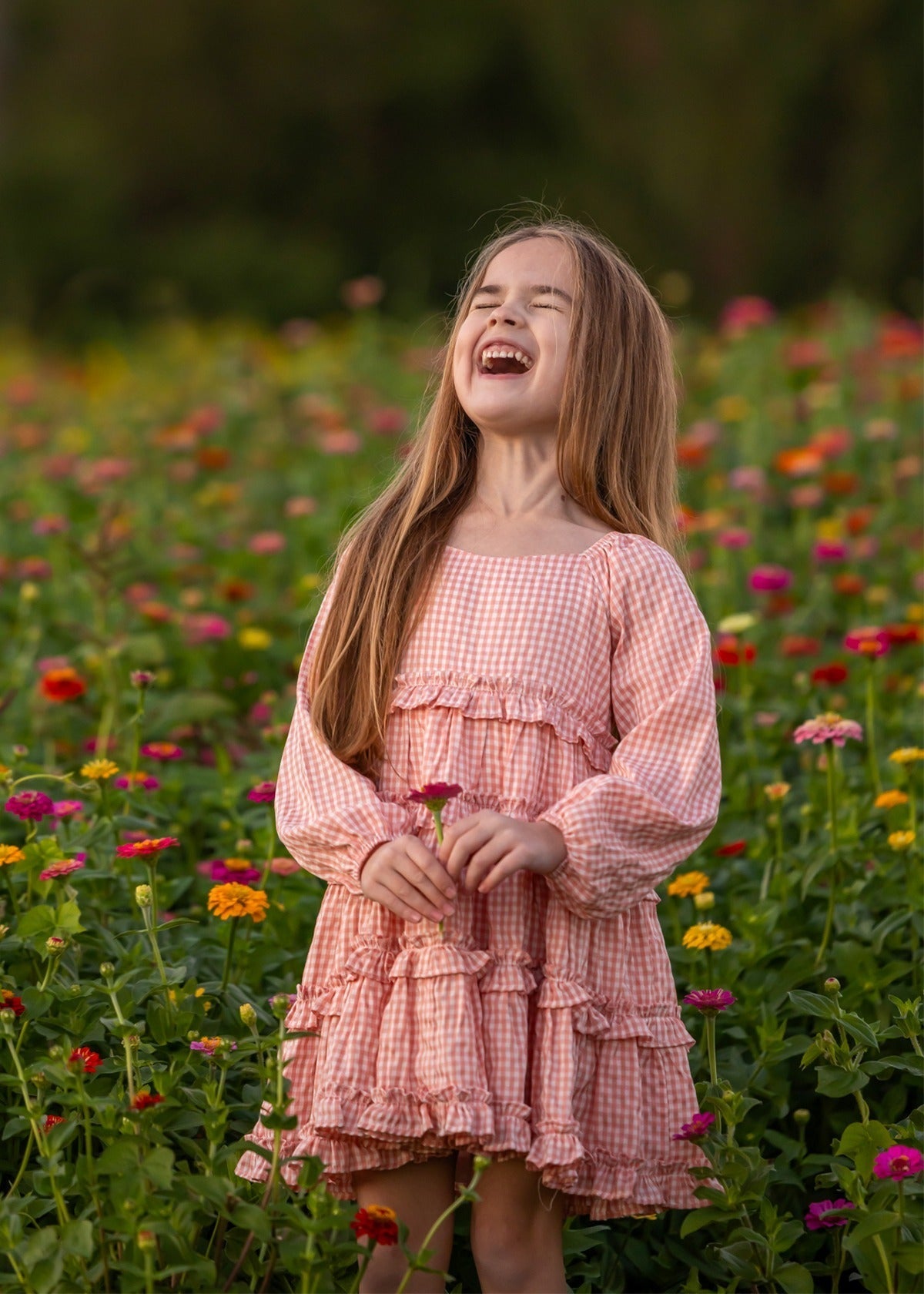 Rosie Posie LS Gingham Tiered Ruffle Dress