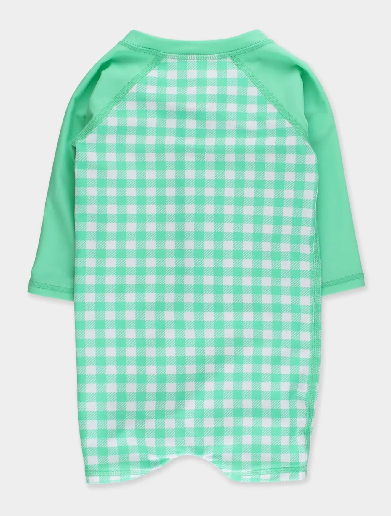 Green Gingham LS One-Piece Rashguard Swimsuit